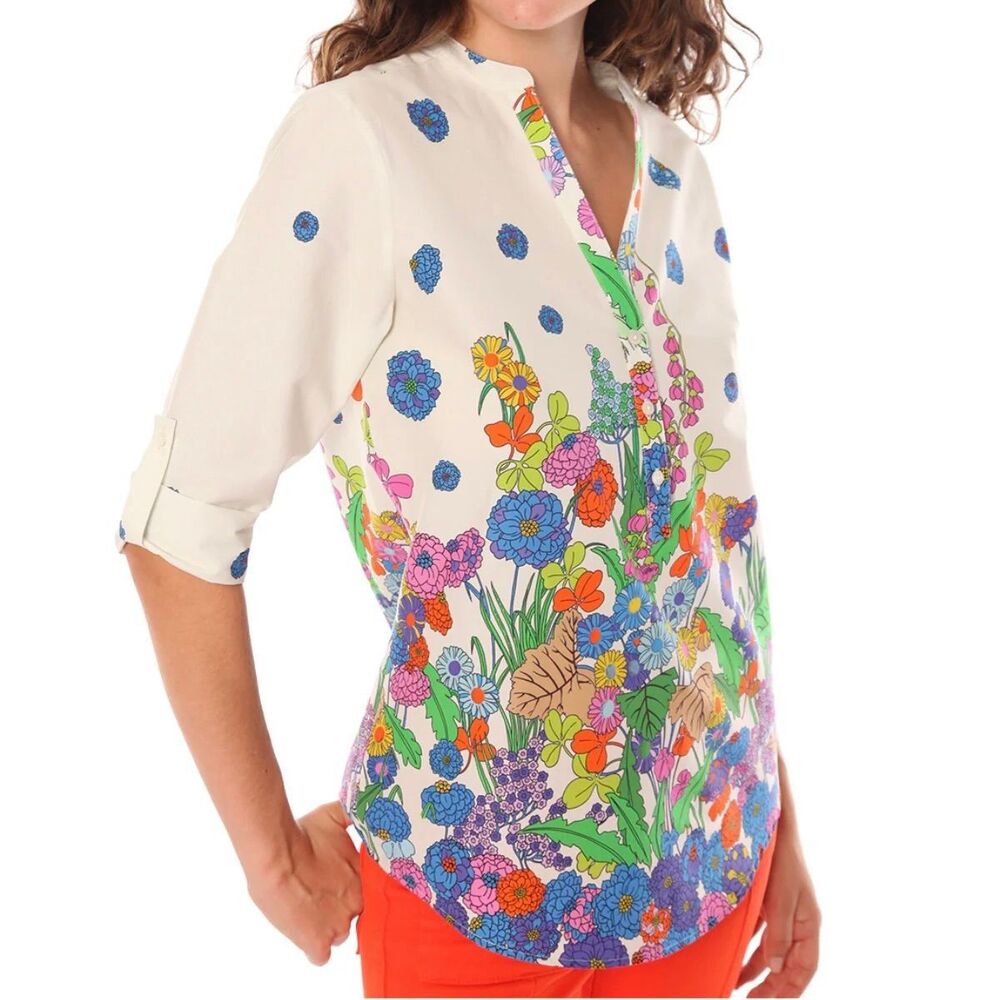 Villandry Francina Top Vilagallo Blouse 40 S 6 US Floral Print Cotton 3/4 Sleeve